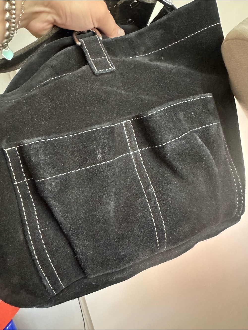 Tylie Malibu Black Studded Strap Suede Hobo Bag Y2K - Picture 8 of 16